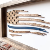 Blue Line & Stained American Flag | Wood Sign | Boho Home Decor