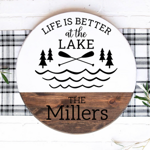 Life Is Better At The Lake Customizable Round Wood Door Hanger